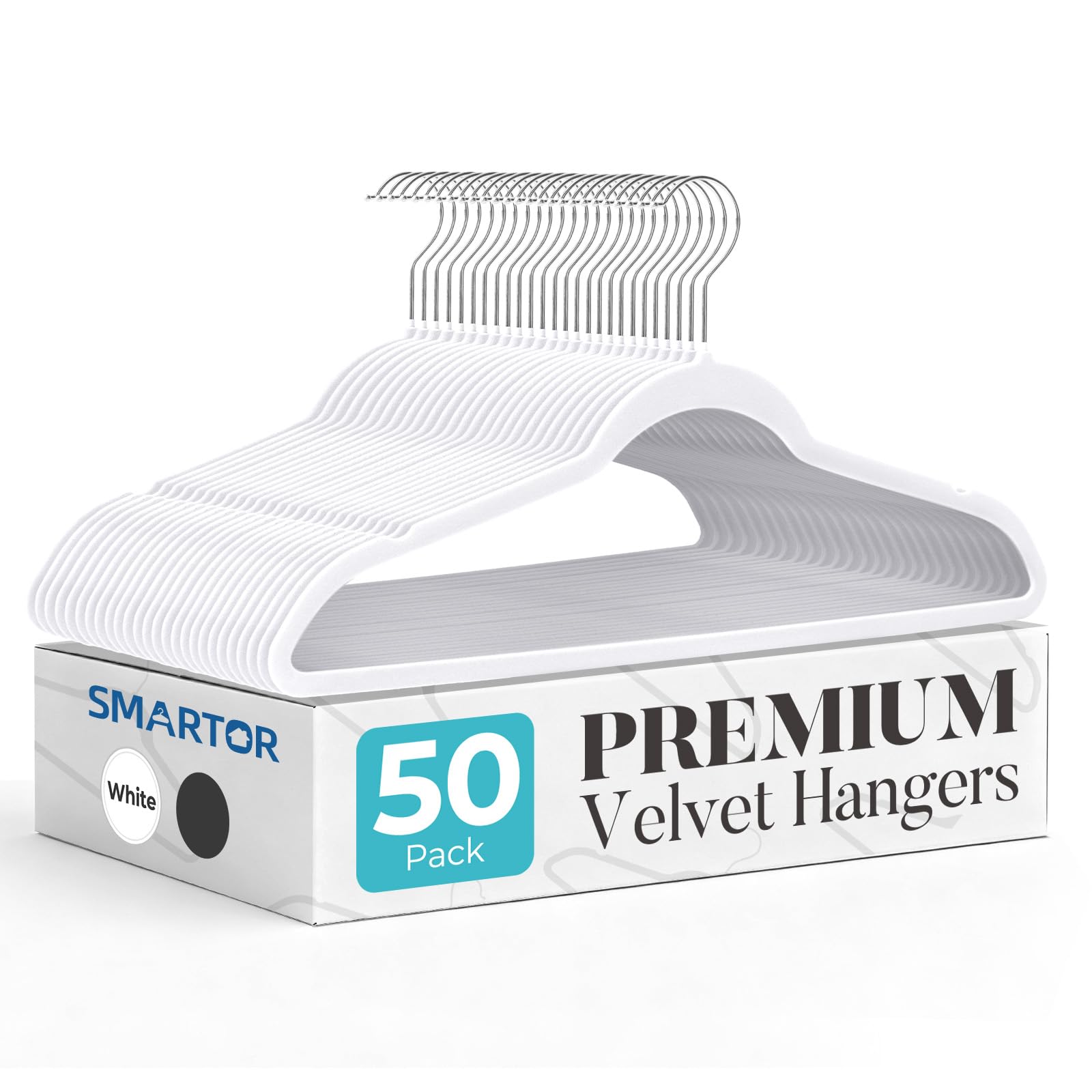 Smartor White Velvet Hangers 50 Pack, Non Slip Clothes Hangers with Shoulder Notches, Premium Slim Space Saving Felt Hanger for Closet Organizers and Storage, Heavy Duty Hanger for Coat