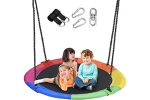 YOROVENT 43 inch Saucer Tree Swing for Kids,700lbs Textilene Flying Round Swing Heavy Duty, Waterproof and All-Weather Resistant,Swivel,Adjustable Strong Ropes,Easy to Install,Outdoor Playground Backyard