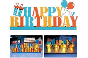 NAFHONE Happy Birthday Candle Holder Set, Tealight Votive Candle Holder Table Decor, 1 Happy Birthday Metal Sign & 1 Wooden Base Candle Tray, Table Centerpieces for Birthday Party Home Indoor Table Shelf
