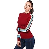 AmélieBoutik Women Mock Neck Fair Isle Trim Long Sleeve Pullover Knit Sweater