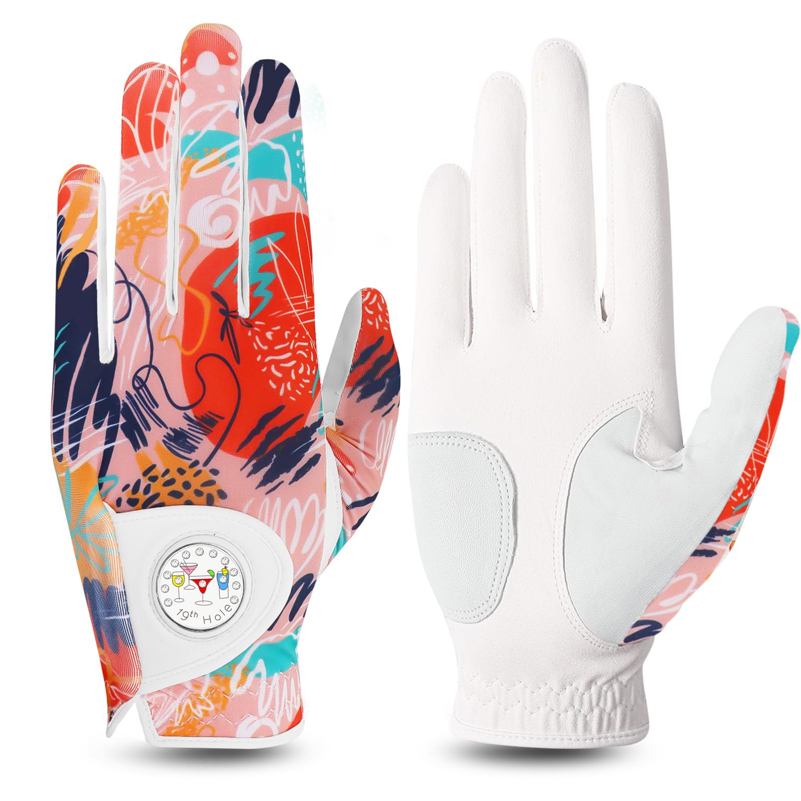 FINGER TEN Women's Golf Gloves - Left & Right Handed, Breathable, All Weather Soft Grip, Anti Slip (Orange, Medium) — image 1