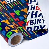 Yarcony Birthday Wrapping Paper,17InX33Ft,Blue Wrapping Paper Birthday Boy | Colorful Happy Birthday Wrapping Paper, Navy Blu