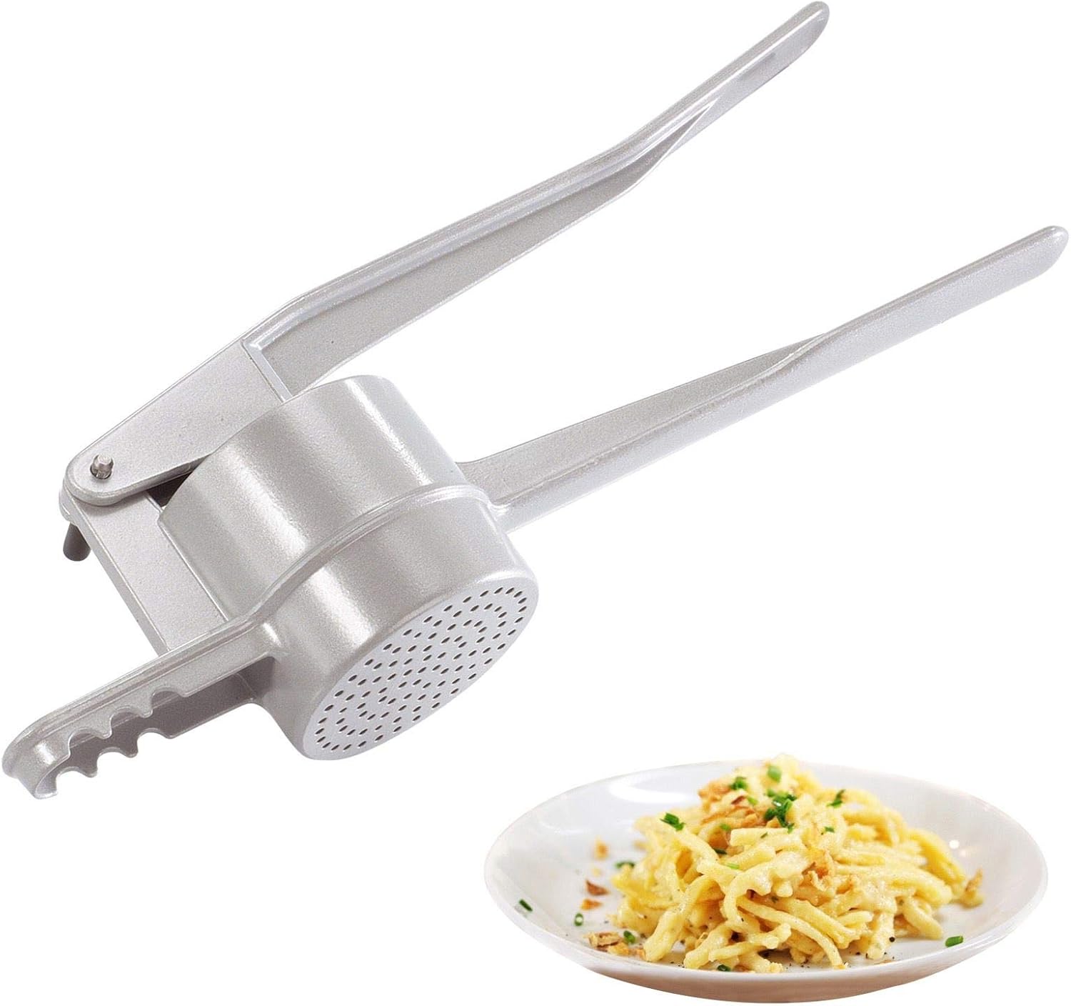 Westmark Spätzle-/Kartoffelpresse, Mit runder Lochung, Aluminiumdruckguss, Länge: 41 cm, Spätzlepress, Silber, 61102260