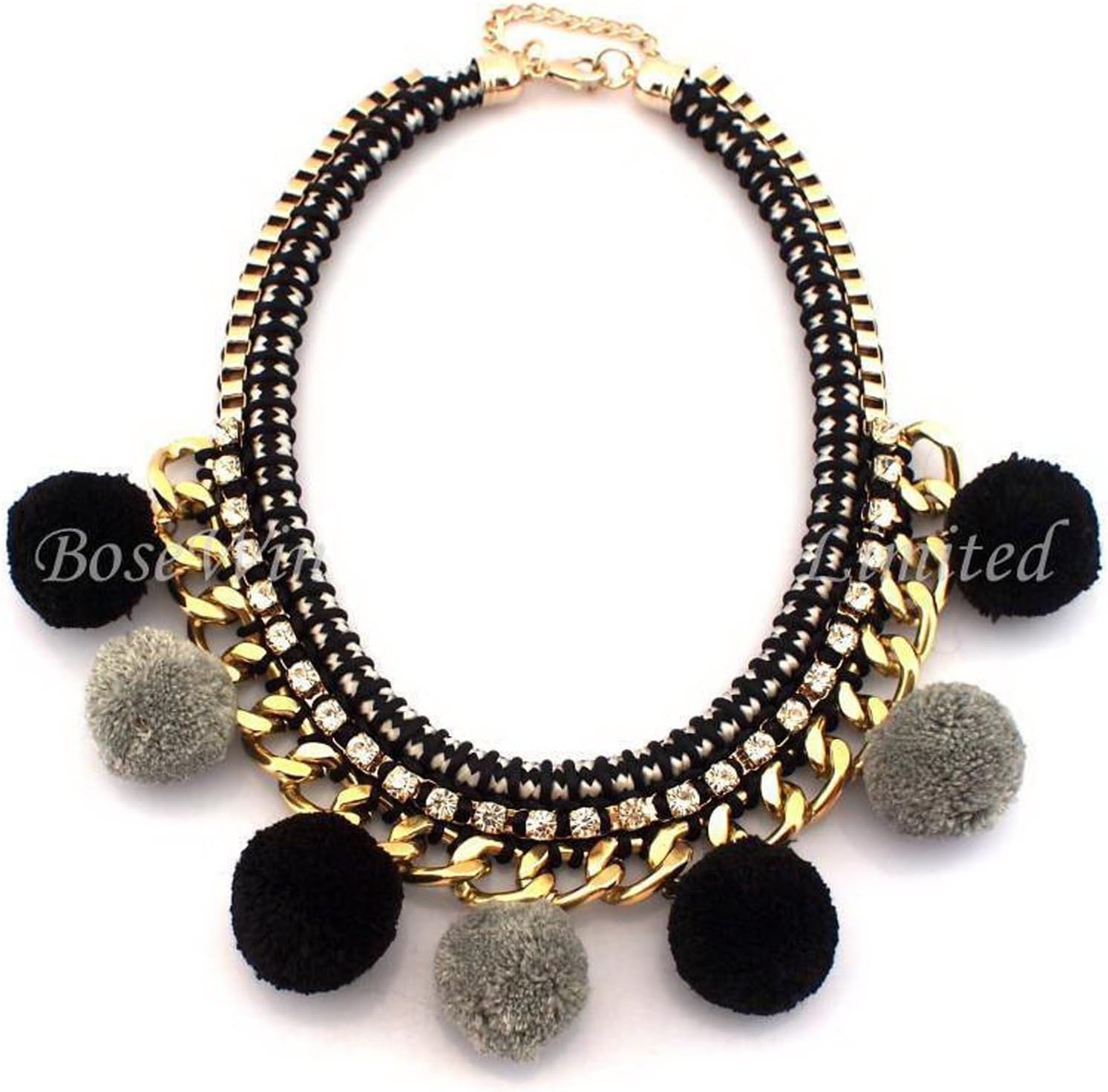 GDSTAR Necklaces Colorful Fur cones Cotton Rope Gold Chain Statement Chokers Woven Necklaces 5 Colors