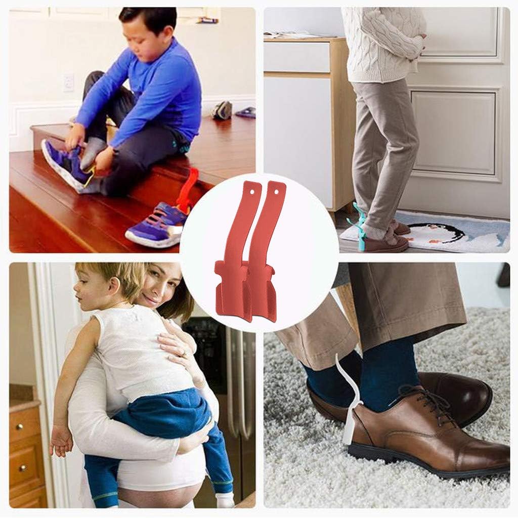 4Pcs Lazy Shoes Helper for Easy to Wear Shoes, Portable Shoe Lifting Helper for Men Women and Kids, Sock Slider Handled Shoe Horn for Elderly Seniors Disabled - Perfect for Everyday Use (Red): Health & Personal Care