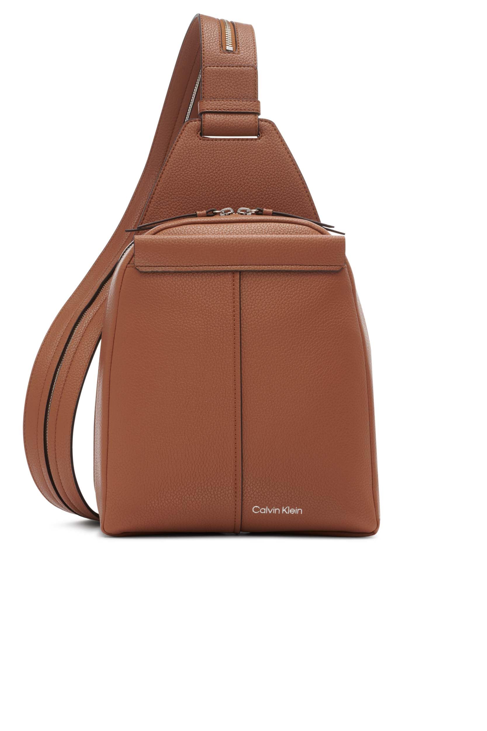 Calvin Klein Women’s Myra Backpack for Women – Vegan Leather Convertible Sling Backpack, 2 Pockets, Caramel, One Size