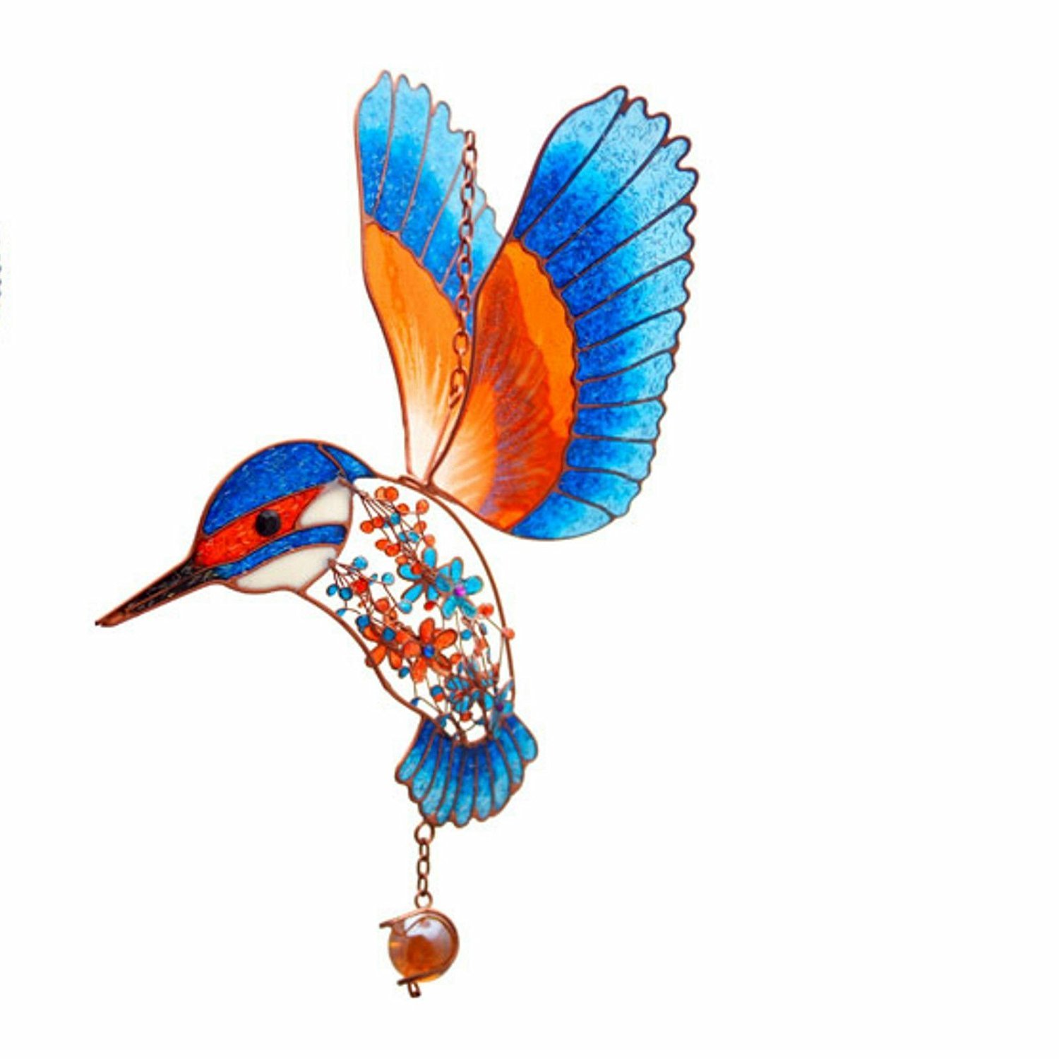 Stained Glass Kingfisher Hanging Sun Catcher Mobile Windchime Window