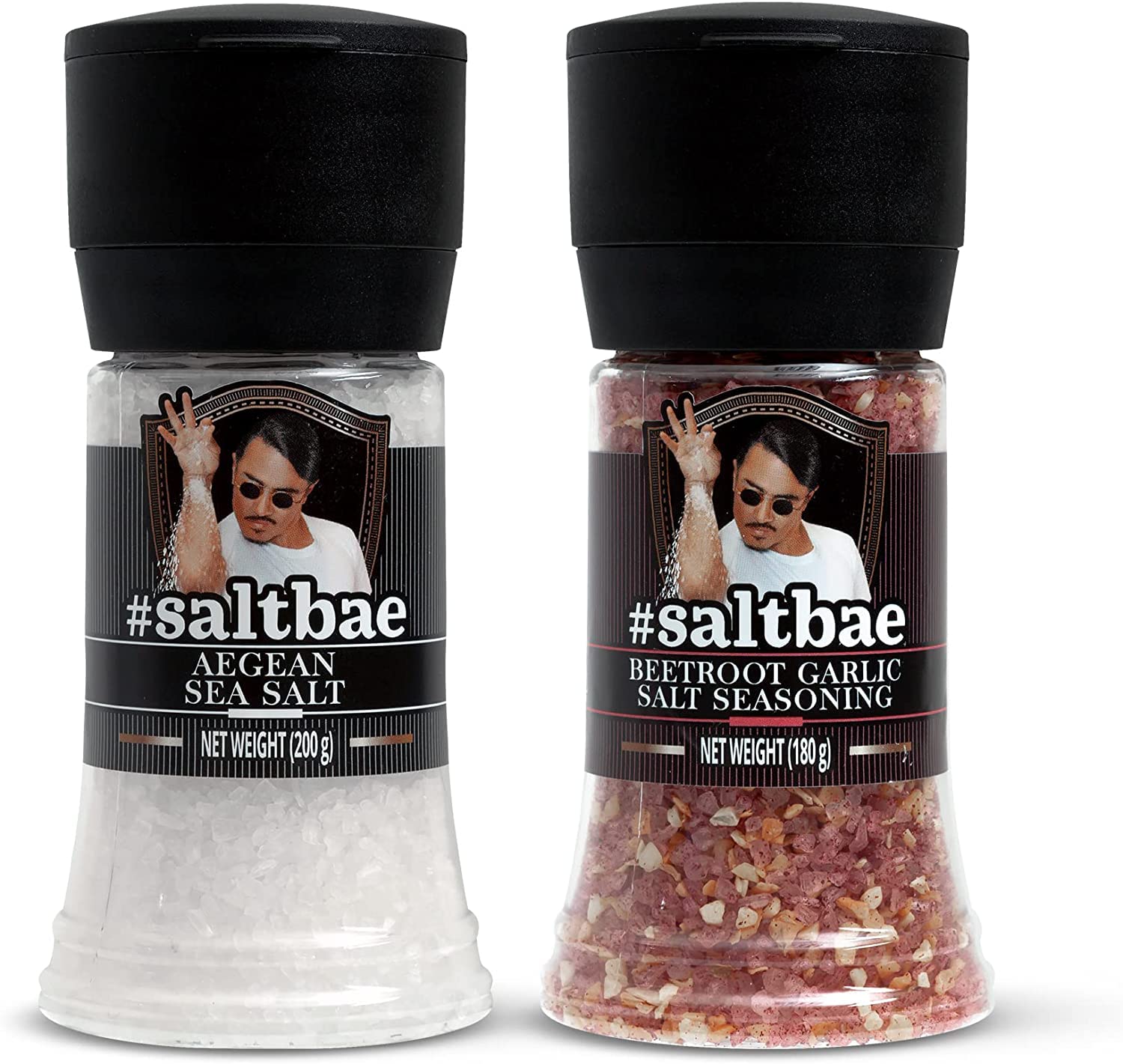 SaltBae Duo Pack Salt Seasonings - 2 pcs high quality salt seasonings for any home cook or grillmaster - ideal as giftset for BBQ parties - Aegean Sea Salt & Beetroot Garlic Salt