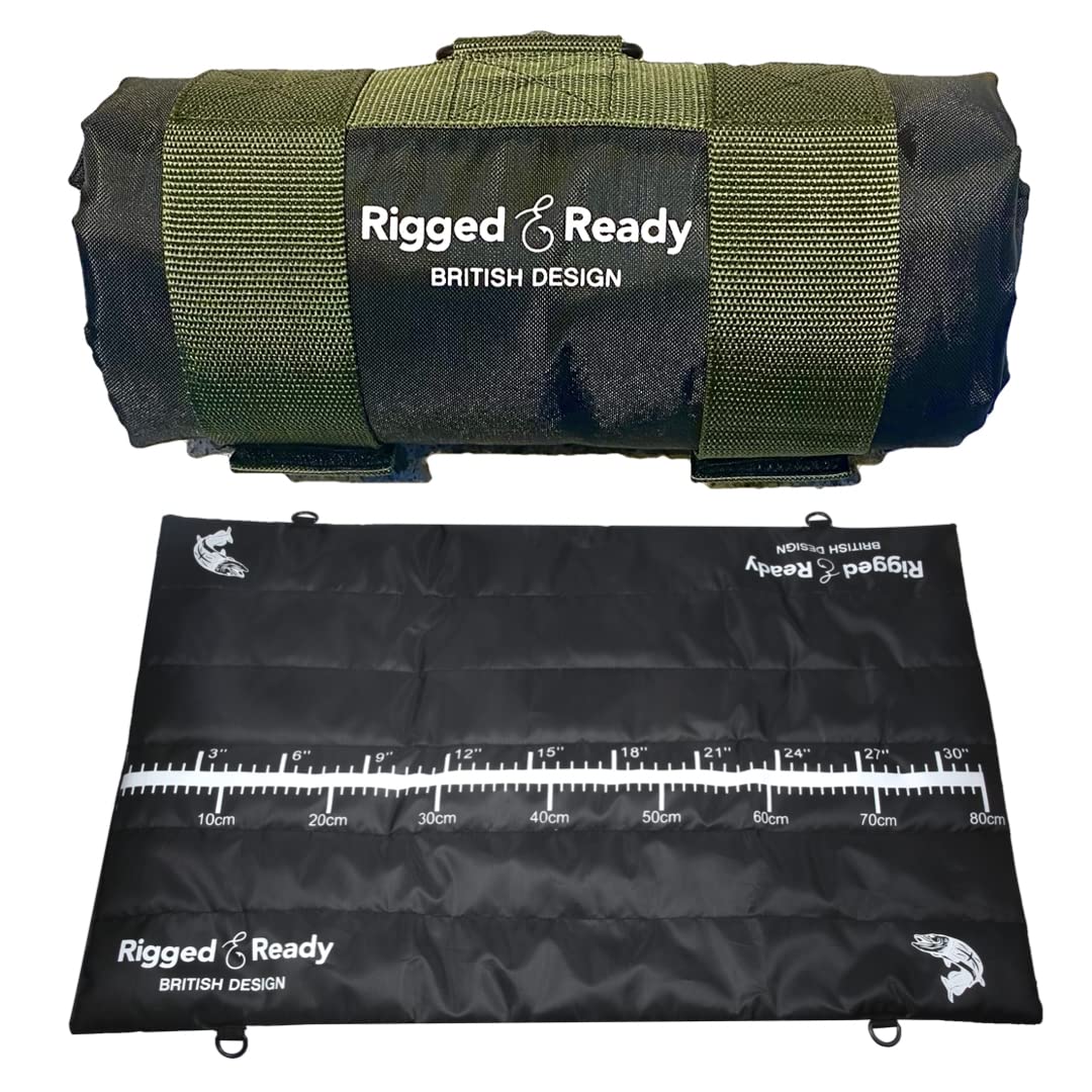 Rigged and Ready Travel Unhooking Mat 82 x 50cm (27 x 10cm Folded) 220g Fish Landing Mat with 80cm Measure Sling Hooks and S Carry Carabiner — image 1