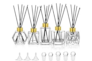 Diffuser Glass Bottles Set of 5 DIY Empty Clear Glass Fragrance Bottle with Gold Caps Reeds Sticks Vase Decorative Diffusers 