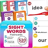 QUOKKA 520 Sight Words Flash Cards for Kids Adults – Based on Dolch & Fry High Frequency Word Lists – Pre-K to 3rd Grade – 5 Levels Color-Coded Bold Font Large Size