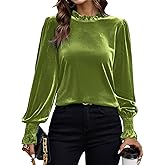 Long Sleeve Velvet Tops for Women, Frill Mock Neck Casual Loose Fit Fall Winter Velour Blouses