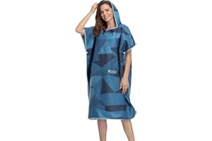 FLYILY Beach Changing Towel Surf Poncho Robe Hooded Wetsuit Adjustable Sleeves Surfing Swimming Bathing (NavyGeometry, Large - Fit for Men&Women)