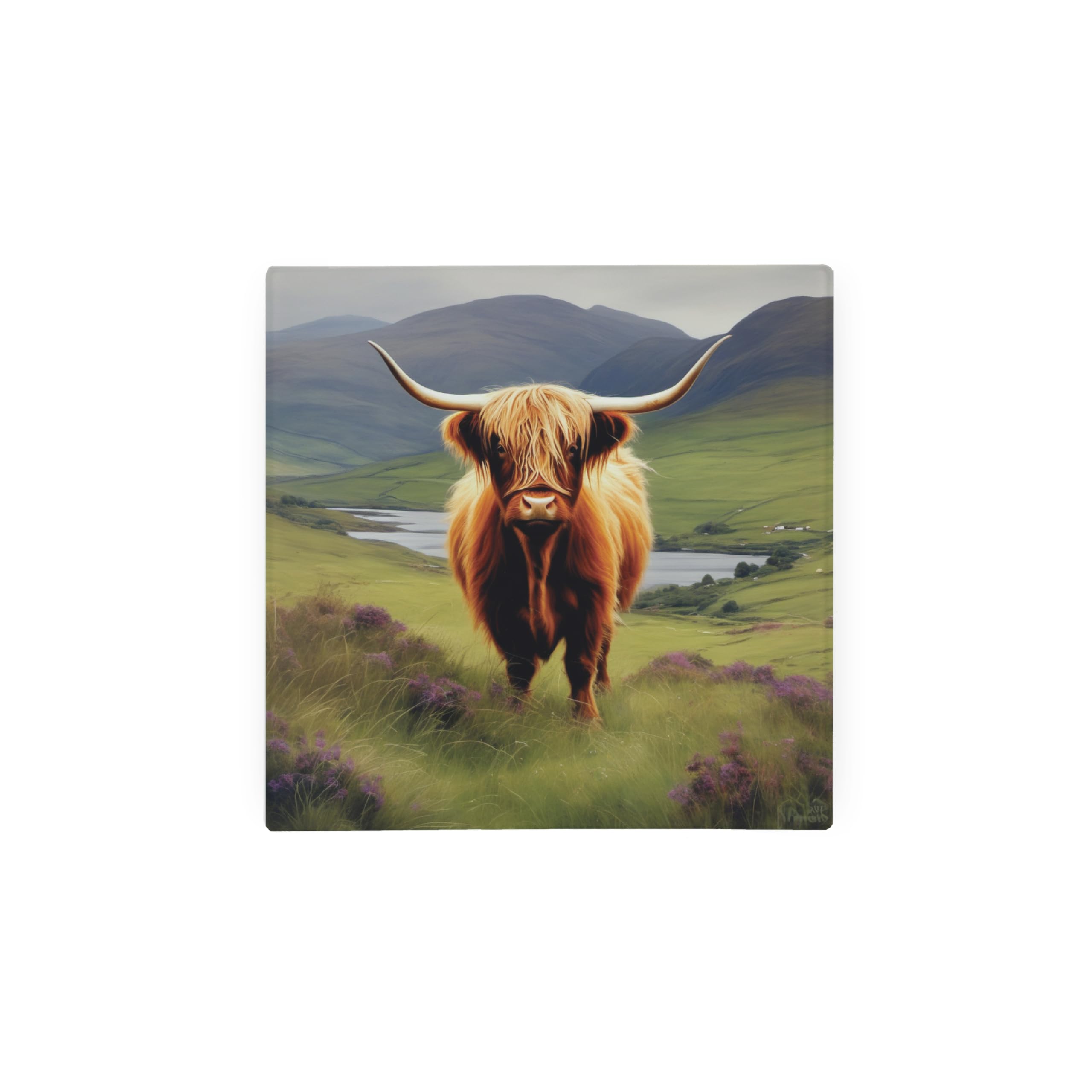 Glass Hot Pot Stand - Highland Cow Full Colour Worktop Saver - Hot Pot Stand Kitchen Chopping/Cutting Board Worktop Protector with Non-Slip Feet 20cm x 20cm (8" x 8")
