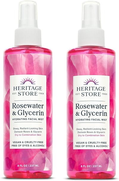 Heritage Store Rosewater Glycerin with Atomizer Mist - 8 Oz 2 Pack