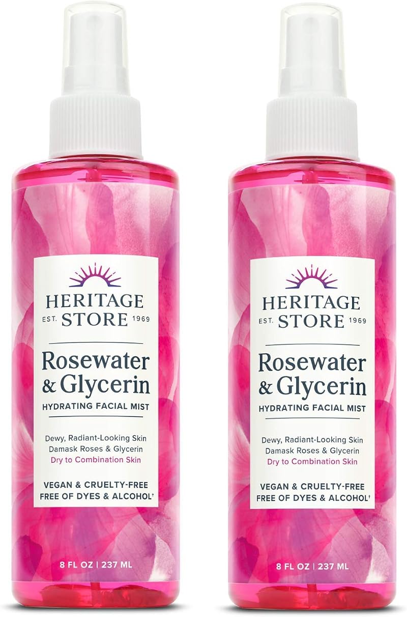 Heritage Store Rosewater Glycerin with Atomizer Mist - 8 Oz 2 Pack