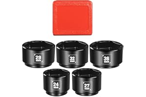BLACKROBOT 5 Pieces 3/8” Drive Low Profile Oil Filter Socket Set, Metric Size 24mm, 27mm, 29mm, 32mm, 36mm, Chrome Vanadium Steel, 6 Point Design, Oil Filter Cap Remover and Installer Tool Set