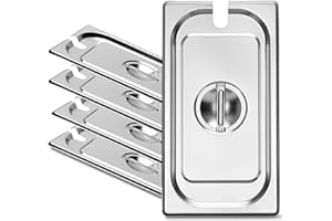 FSUON FUSON 4 Pack 1/3 Size Steam Table Pan Covers Notched, Hotel Pans Lids with Handles, Stainless Steel Commercial Food Pan Lids for Steam Food Pans, NSF