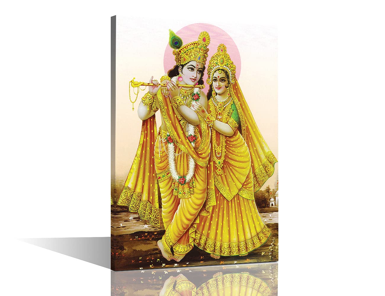 TISHIRON 1 Piece Bedroom Wall Decor Hindu God Home Decor Radha and Krishna Wall Decorations for Living Room Black Background Modern Artwork for Home Walls Framed Ready to Hang (16''Wx 24''H)