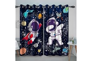 Baocicco Space Astronaut Curtains for Boys Bedroom Cartoon Rockets Planets Spaceman Grommet Window Drapes Cosmic Adventure Cosmonaut Outer Space Curtains 2 Panels 38x54 Inch