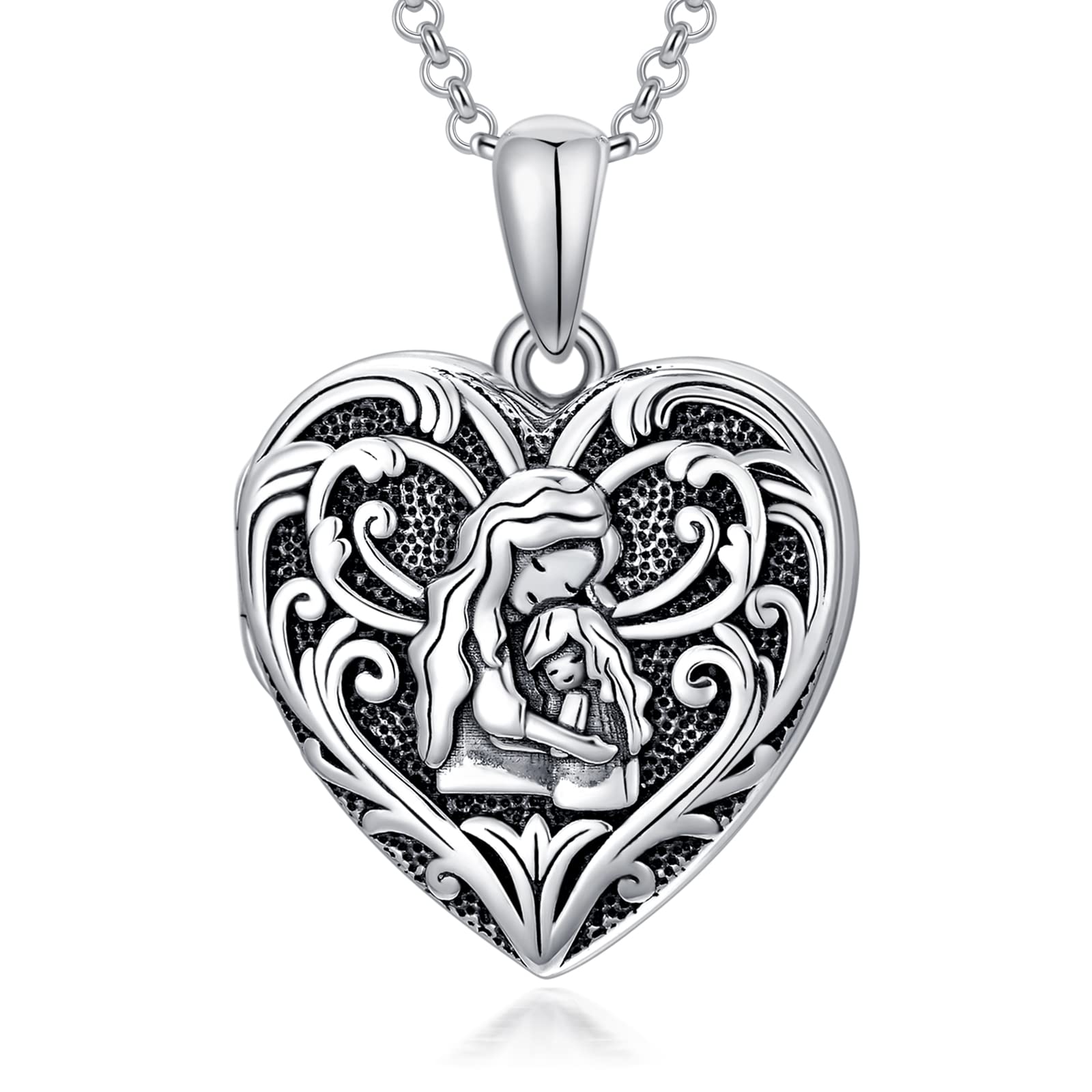SOULMEET Mother Daughter Locket Necklace That Holds 2 Pictures Photos Keep Someone Near to You Silver Relationship Mom and Girl Heart Locket Mother‘s Day Gift (Locket only)