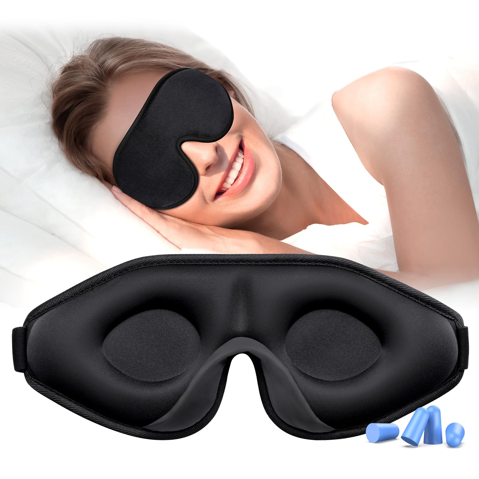 Gritin 100% Blackout Sleep Masks for Women & Men - Zero Pressure Sleeping Mask- Ergonomic Design 3D Cutout Eye Movement Friendly, Ultra Soft & Comfortable for Nap/Travel Essentials