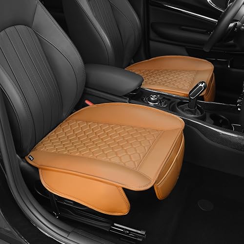 DUSCOKE Leather Car Front Seat Cover - Waterproof, Anti-Slip, With Storage Pocket, Beige