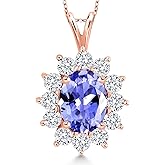 Gem Stone King 18K Rose Gold Plated Silver Oval Gemstone Birthstone Necklace | Oval 8X6MM | Halo Pendant Necklaces for Women | with 18 Inch Chain