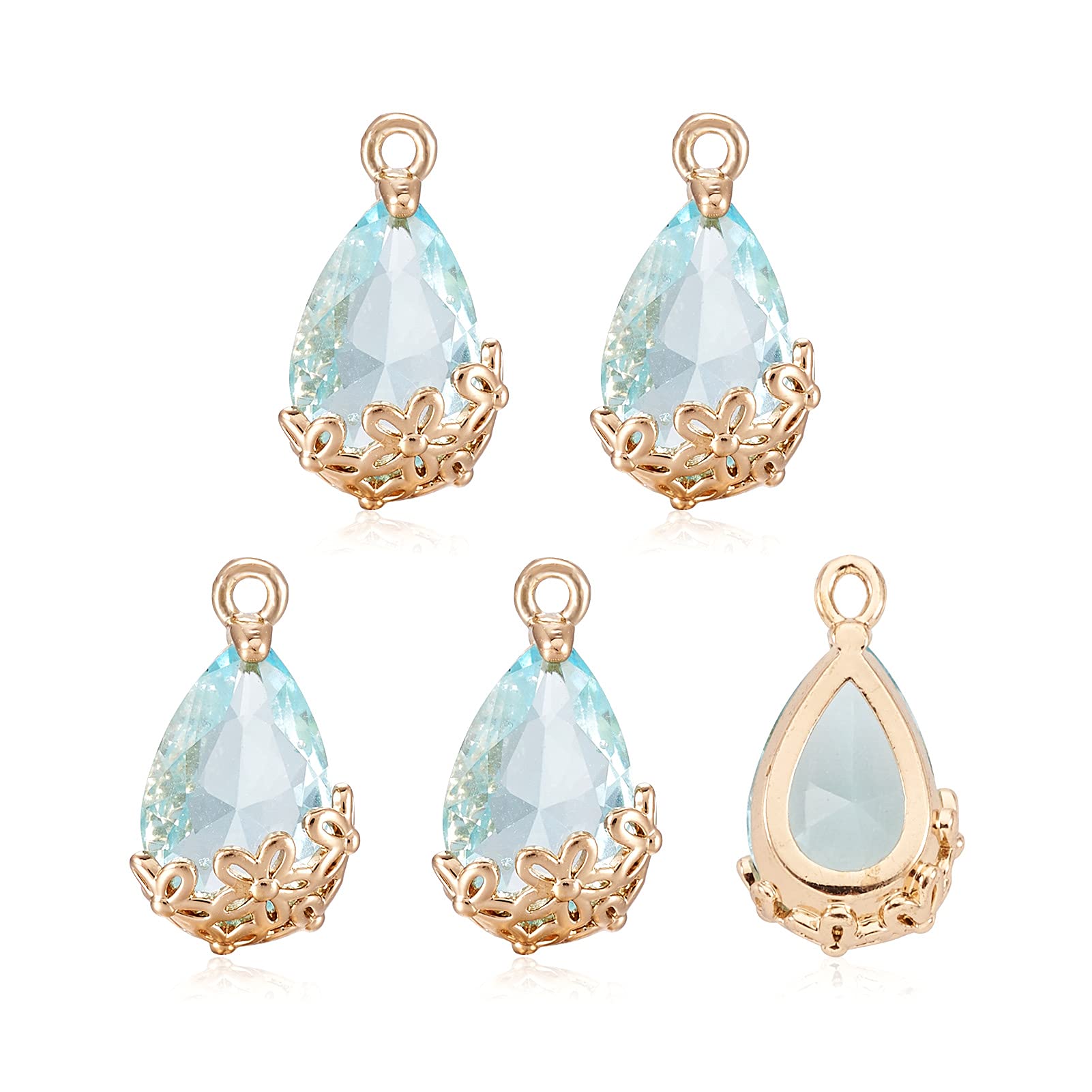 Craftdady 50pcs Waterdrop Crystal Glass Charm Pendants Faceted Transparent Teardrop Rhinestone Dangle Beads for Wedding Necklace Earrings Jewelry Making, PaleTurquoise
