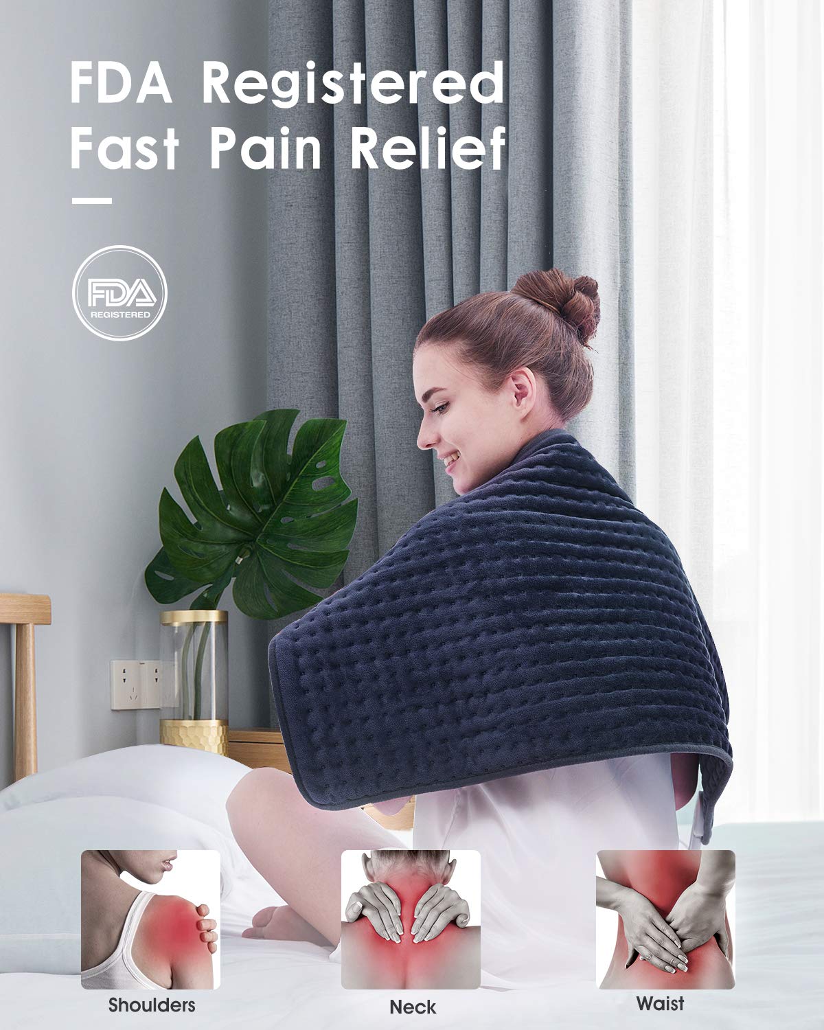 Utaxo Heating Pad for Back Pain Relief, 6 Electric Temperature Options