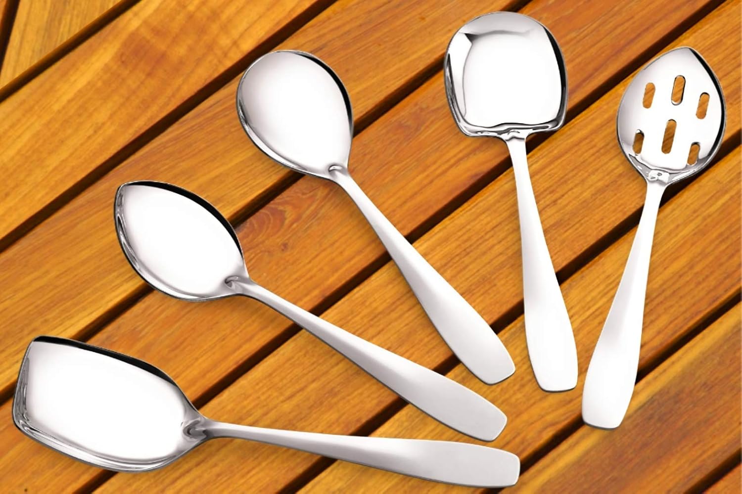 Oval Spoon Includes Solid Spoon Modern Mirror Finish Flatware Slotted