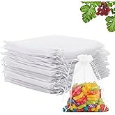 iwokerfull 60Pcs White Organza Bags 5x7 inch, Small Jewelry Bag Bulk Sheer Mesh Drawstring Gift Bags, Sheer Wedding Party Favor Pouches Empty Sachet Bags for Candy Christmas Festival