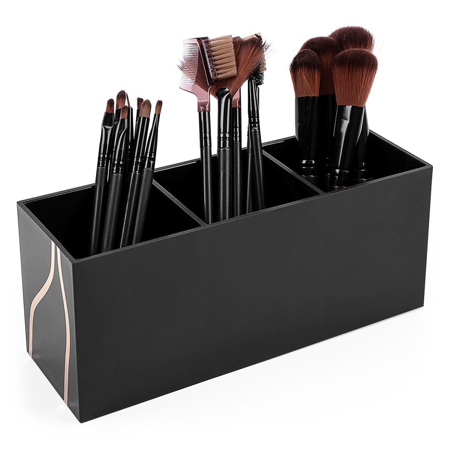 AUTOARK Makeup Brush Holder Organizer - 3 Slot Acrylic Cosmetics Brushes Storage Solution,Black,AMKU-002