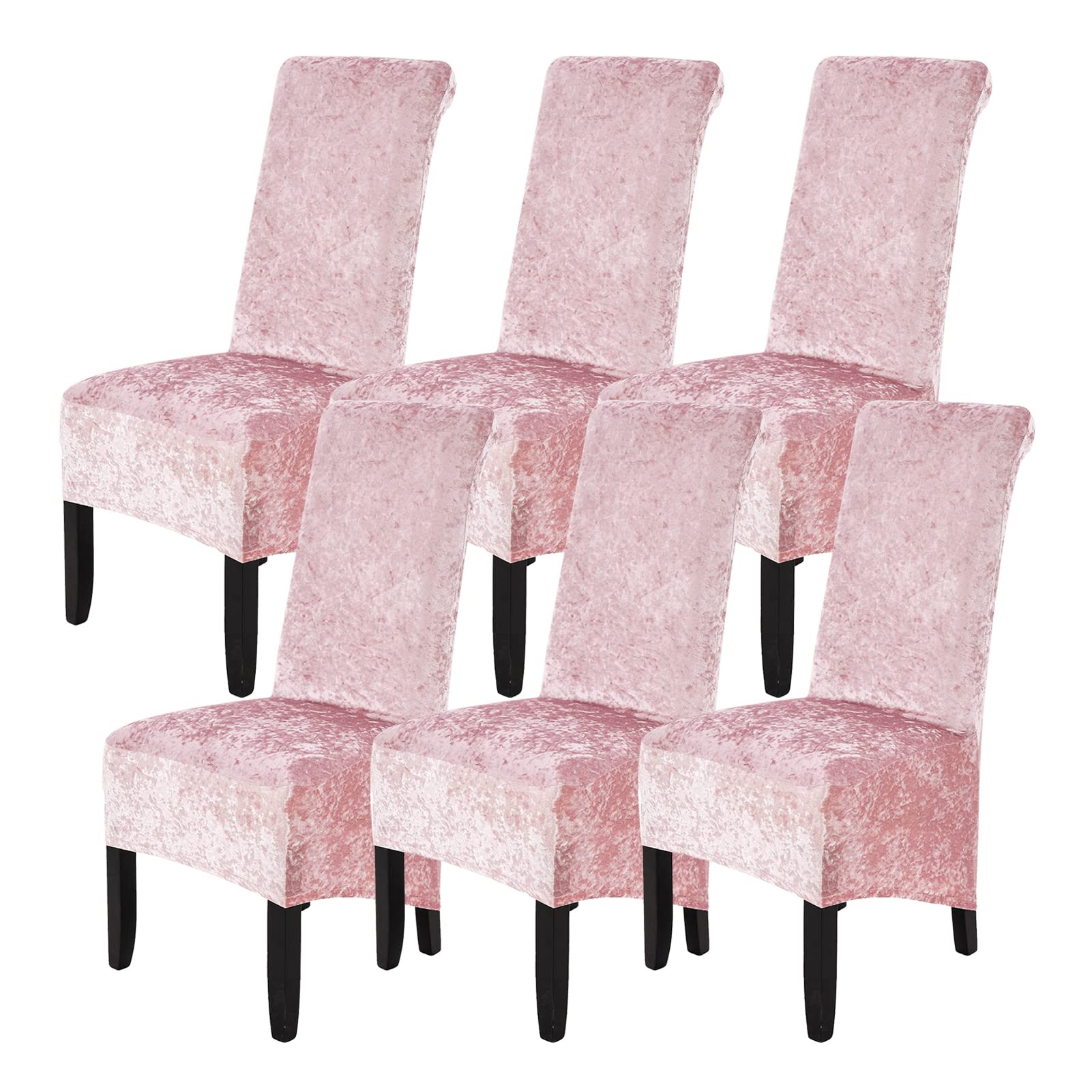 abodos Dining Chair Covers, Crushed Velvet Stretchable Elastic Chairs Protective Cover, Removable Washable Slipcovers for Dining Room Wedding Banquet Party Chair Covers,pink,set of 6