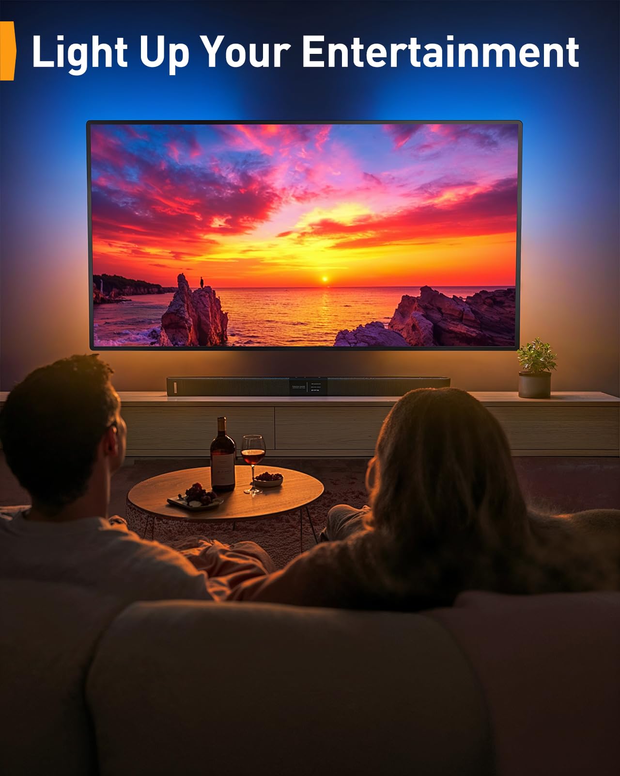 Perlegear TV Wandhalterung für 26-65 Zoll TVs bis 45 kg, LED-Hintergrundbeleuchtung mit Musik-Synchronisation, Max VESA 400x400mm mit Schwenk, Erweiterungs und Neigefunktion PGMF20 7