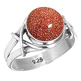 JEWELOPORIUM Brown Gold Sunstone Silver Ring Size