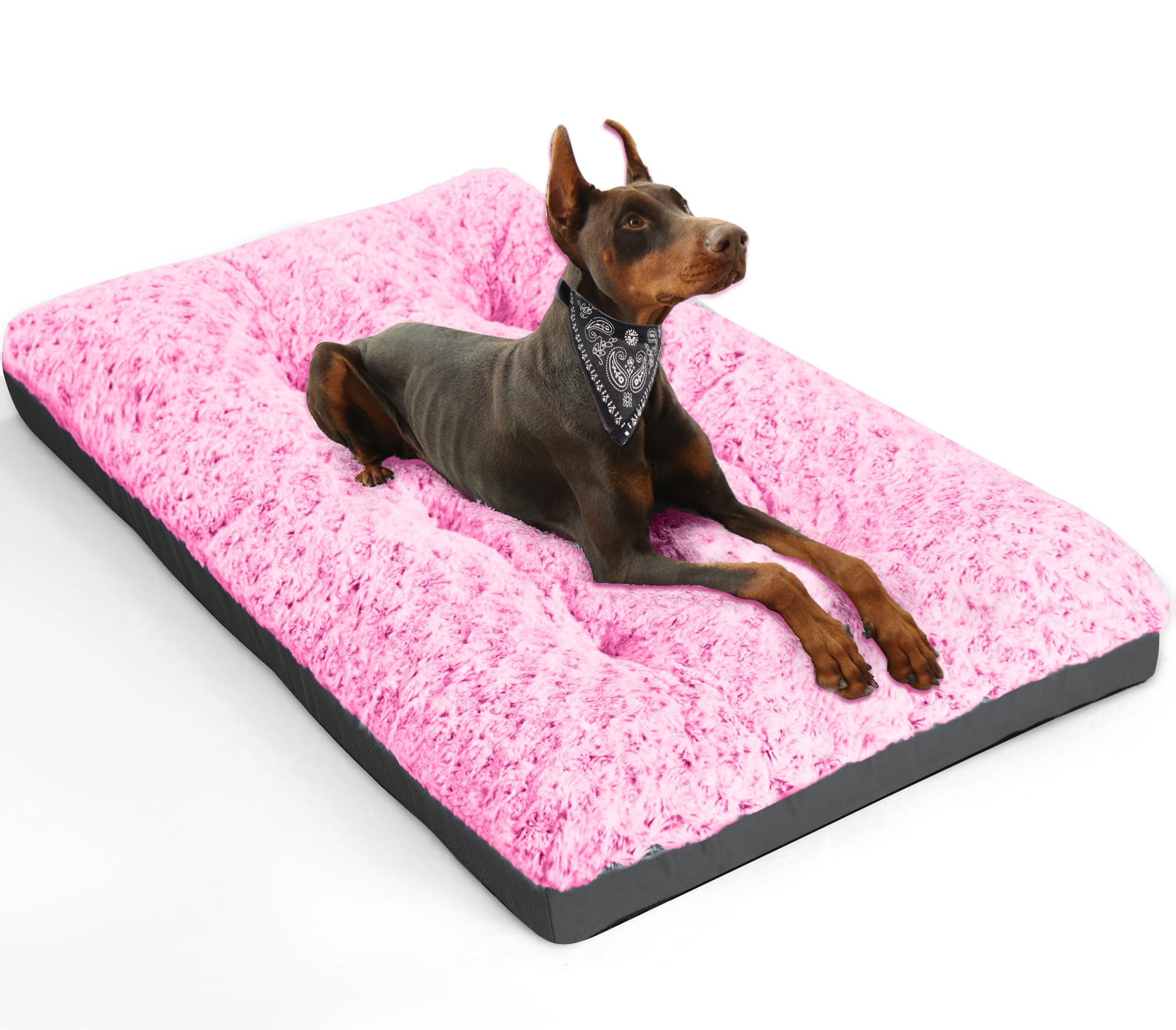 Photo 1 of POCBLUE XL Dog Beds, Large Pet Bed for Crate, Washable Plush Dog Mat for Cages, Non-Slip Crate Pad for Outdoor/Indoor/Car Use, Comfy & Soft Kennel Pad for Dogs Up to 90 lbs, 41"x27", Pink