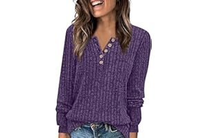GUMIPY Knit Sweater Women V Neck Button Up Sweaters Jumpers Trendy Tunic Long Sleeve Pullover Tops Comfy Winter Clothes