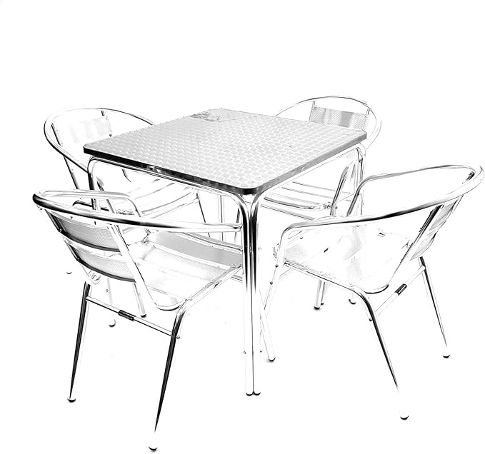 Aluminium Garden Furniture Set - 4 Stacking Chairs and 1 Square 70 cm