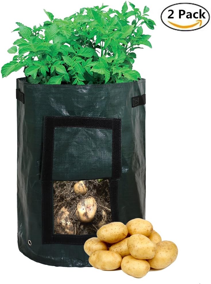 ohDeb 2-Pack Vegetables Grow Bags, 7 Gallon Durable Water Resistant Garden Potato Grow Bag with Handles and Access Flap for Harvesting