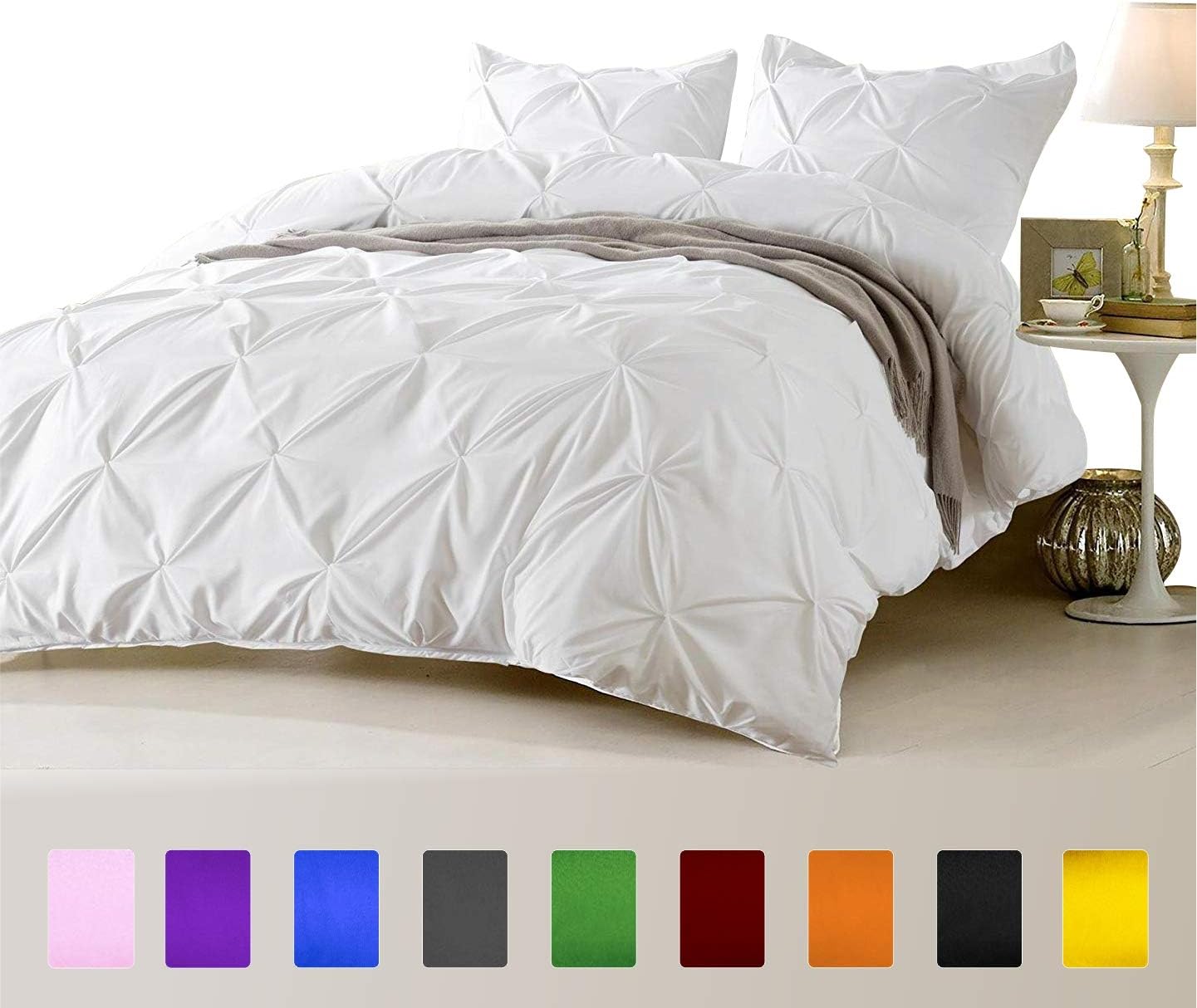 FINE LECHO Soft Luxurious 3-Piece Pinch Pleated Pintuck Decorative Quilt Duvet Cover Set Highest Quality Egyptian Cotton 800 Thread Count Comforter Cover (Full/Queen, White