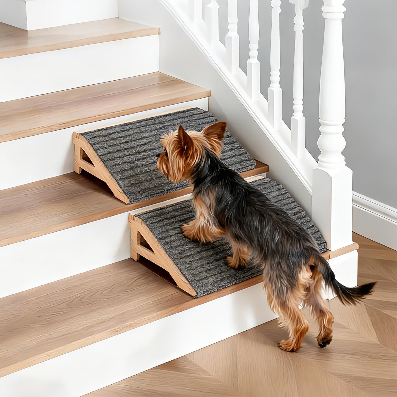 Photo 1 of 2 Pack Dog Ramp Stairs for Small Dogs – 2-in-1 Solid Wood Pet Ramp & Calf Stretcher, Supports 170lbs, Non-Slip Carpet, Gentle Slope for Senior/Injured/Aging Dogs, Indoor/Gym Use, No Assembly Required