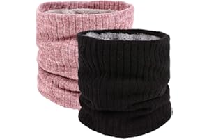 Neck Warmer Gaiter Tube Polar Fleece Ski Winter Face Cover Mask Cold Weather Face Scarf (2 Pack Black+Pink)