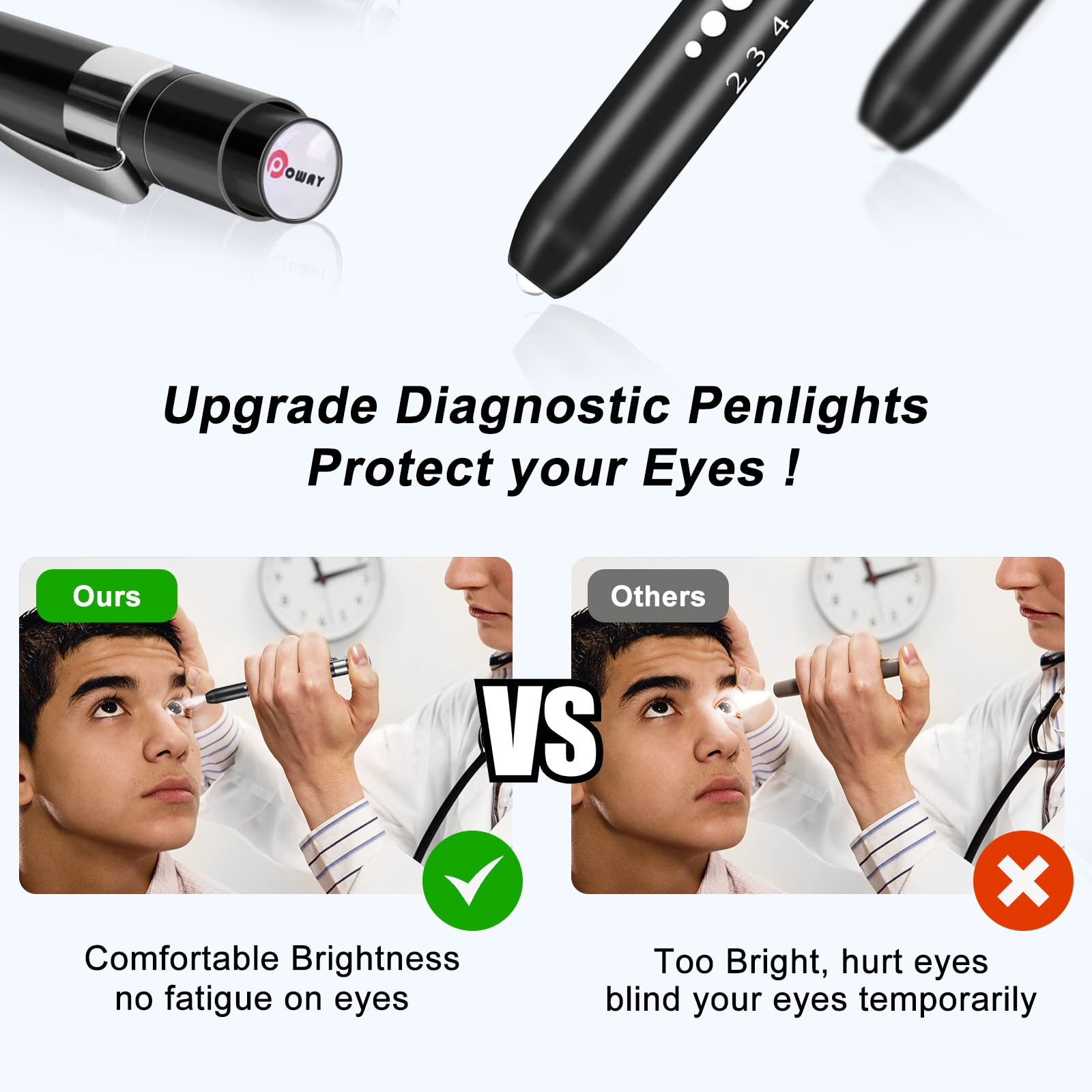 Opoway Nurse Penlight with Pupil Gauge LED Medical Pen Lights for Nursing Doctors Batteries Free, Black 2ct.