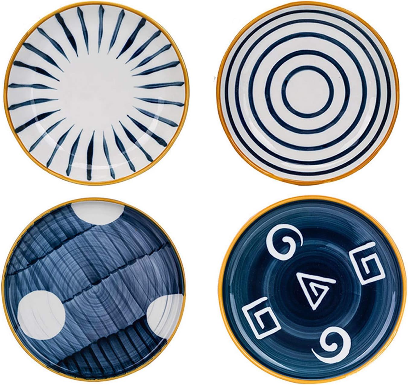 MDZF SWEET HOME 8-Inch Porcelain Dinner Plates Set Pizza Pasta Serving Dishes Japanese Style Tableware Dessert Dishes Set of 4