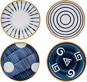 MDZF SWEET HOME 8-Inch Porcelain Dinner Plates Set Pizza Pasta Serving Dishes Japanese Style Tableware Dessert Dishes Set of 4