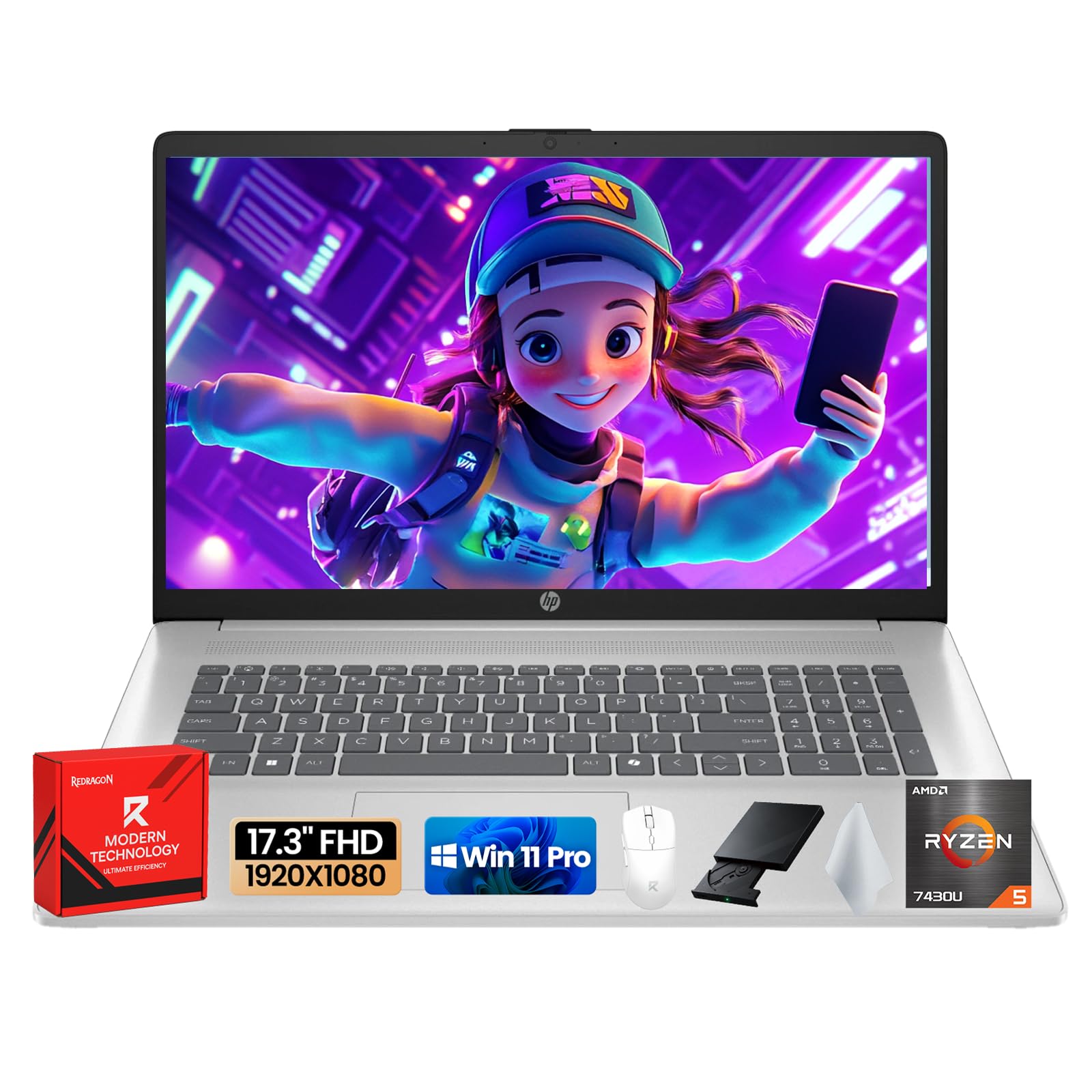 HP 17 Laptop Computer for Business & Students - AMD Ryzen 5 7430U (6-Core), AMD Radeon Graphics, 17.3 FHD Anti-Glare IPS, Type-c, Numeric KB, Fast Charge, Win 11 Pro, 64 GB RAM, 2 TB SSD Image