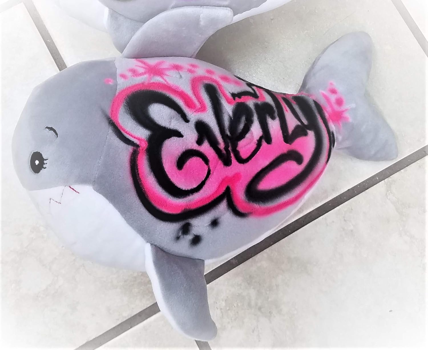 Great White Shark Squeeze Plush Stuffed Animal Personalized Airbrushed Name Plushie...Super Soft