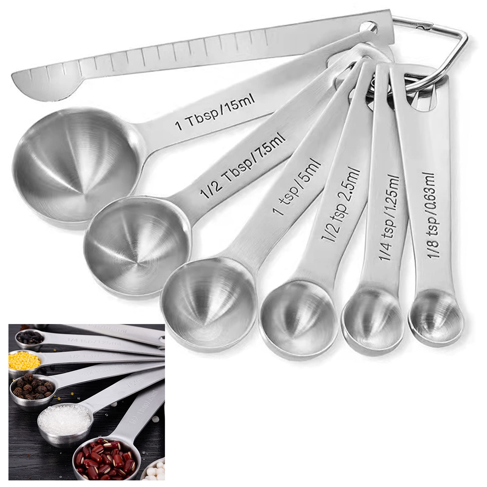 Measuring Cups and Spoons for Cooking, Baking, Measuring Spoons, Stainless Steel Measuring Cups, Measuring Cups and Measuring Spoons Set, Spoons Set, 6 Measuring Spoons, 1 Measuring Ruler