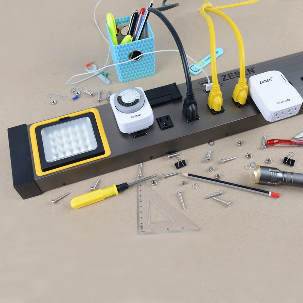 ZESEN 10-Outlet Power Strip with LED Worklight Surge Protector 4ft Cord with Dual Smart USB, Workshop/Garage/Office/Home, ETL Listed